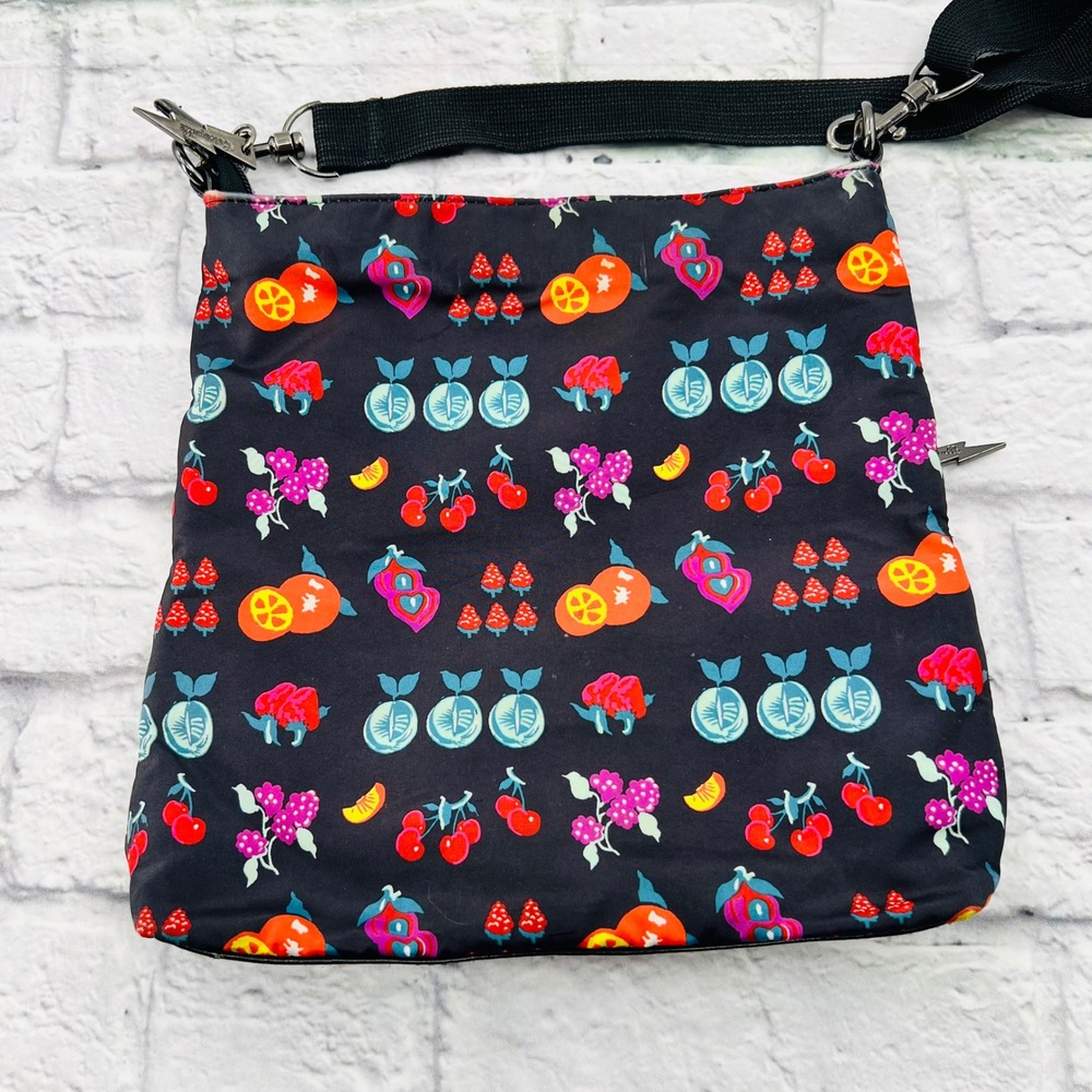 Betsyville  Johnson Crossbody Bag Retro Fruit Print Black Nylon Adjustable Strap - Picture 5 of 9